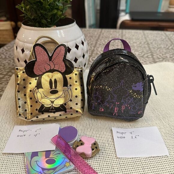 Disney Real Littles 2 Pc‎ Lot Minnie Gold Handbag & Purple Shimmer Backpack - Picture 5 of 7
